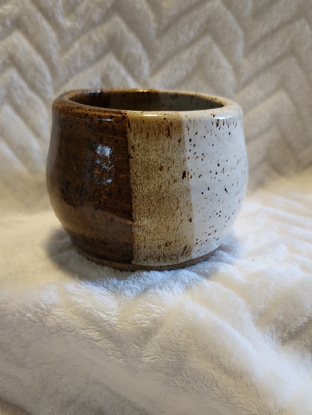 Handcrafted Two-Tone Ceramic Planter — Brown and Cream